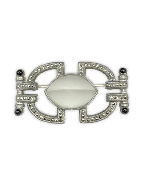 Vintage Art Deco Marcasite & Frosted Glass Cabochon Brooch